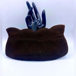 Vintage 1940s Corde Clutch 40s Dark Brown Art Deco Intricate Corded Embroidery
